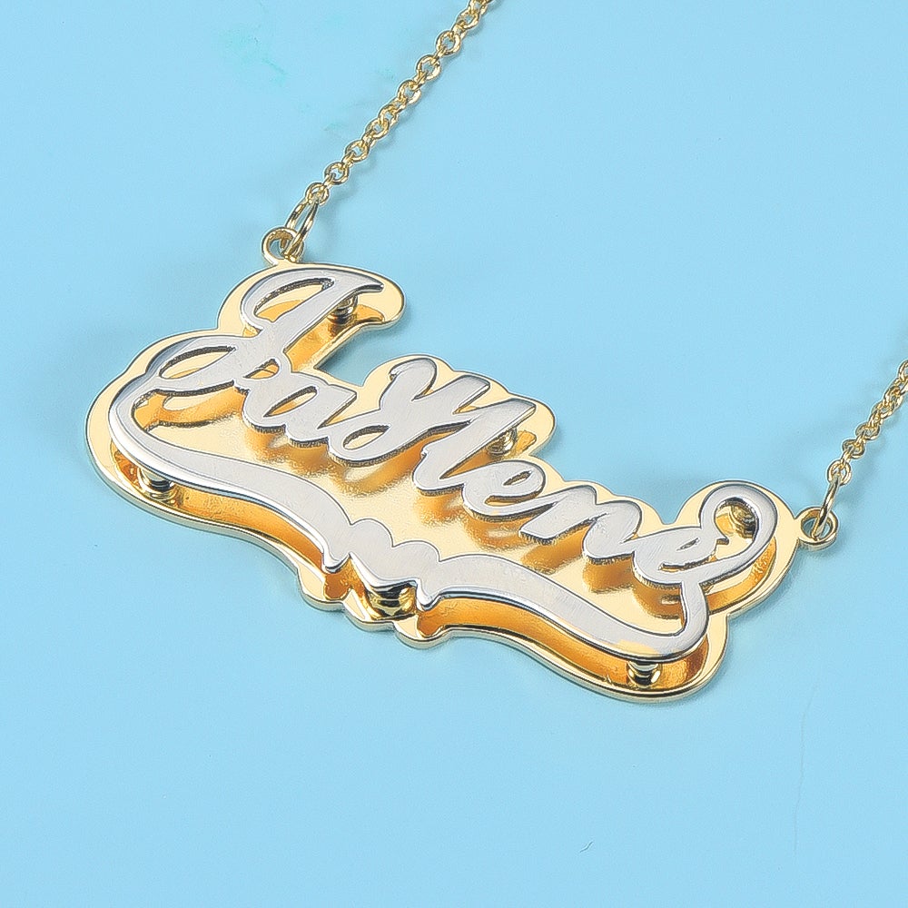 Double Layer Two Tone Personalized Custom Gold Plated Name Necklace-silviax