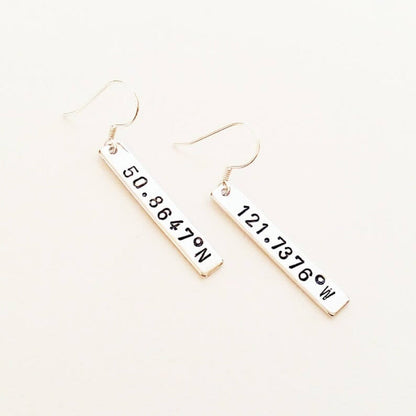 Bar Coordinates Earrings Personalized Custom White Gold Earrings-silviax