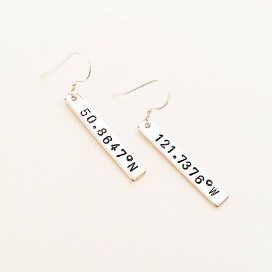 Bar Coordinates Earrings Personalized Custom White Gold Earrings-silviax