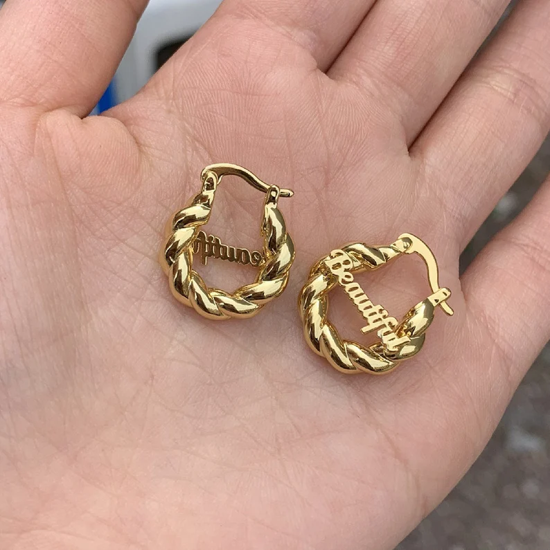 Personalized Custom Gold Plated Nameplate Hoop Earrings Kids Earrings