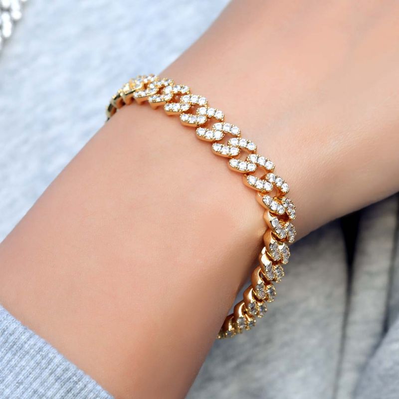 Iced 8mm Cuban Link Chain Gold Plated Bracelet-silviax