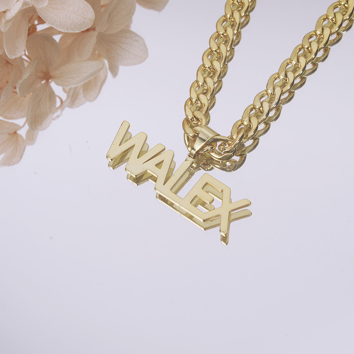 Capital Letter Nameplate Pendant Personalized Custom Name Necklace  6mm Cuban Chain-silviax