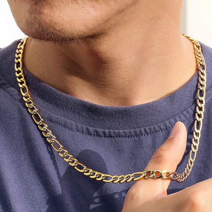 7mm Figaro Chain Necklace Gold Plated Hip Hop Rapper Chain Necklace for Men Women-silviax