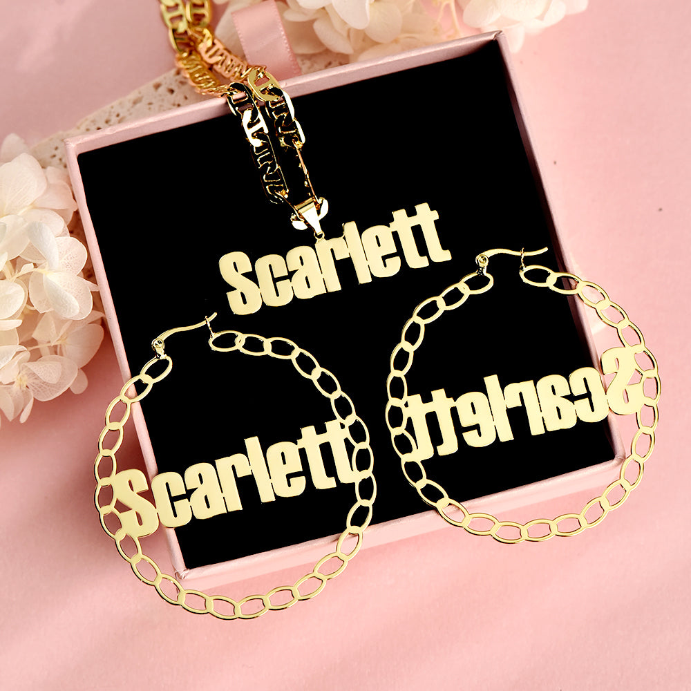 Mariner Chain Personalized Jewelry Set 2pcs Name Necklace And Name Earrings