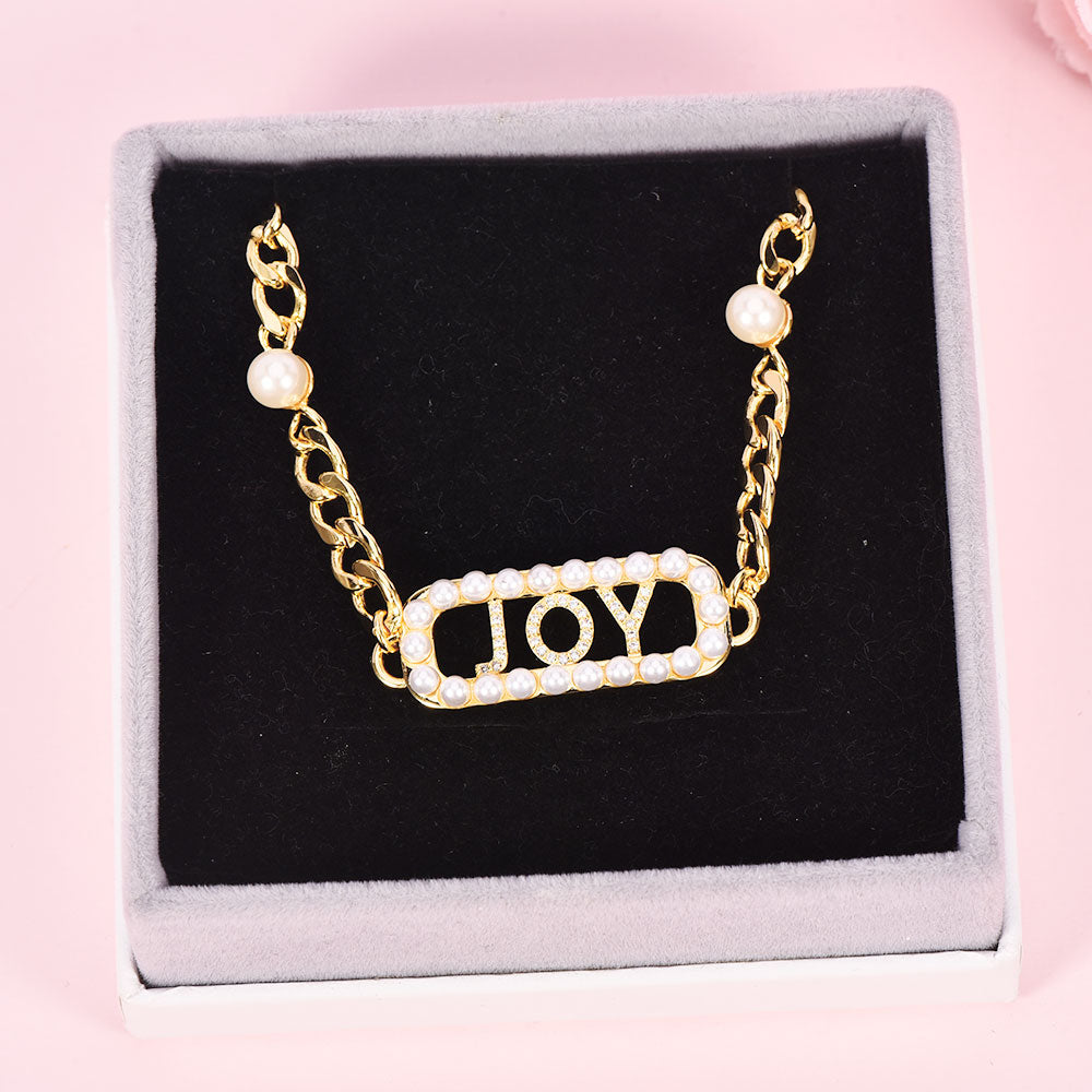 Capital Letter Inlaid Zircon Pearl Chain Personalized Custom Gold Plated Name Bracelet-silviax