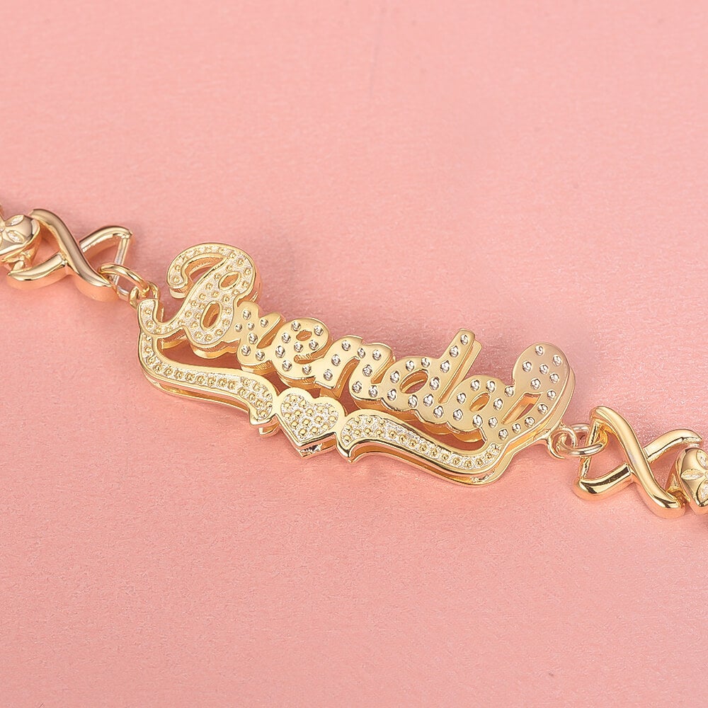 Double Layer Love Heart Personalized Custom Gold Plated Name Bracelet-silviax