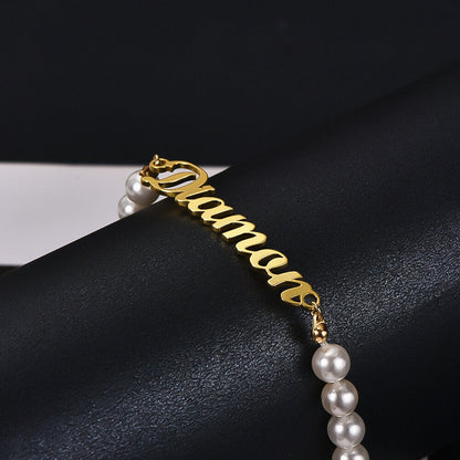 Pearl Chain Personalized Custom Gold Plated Name Bracelet-silviax