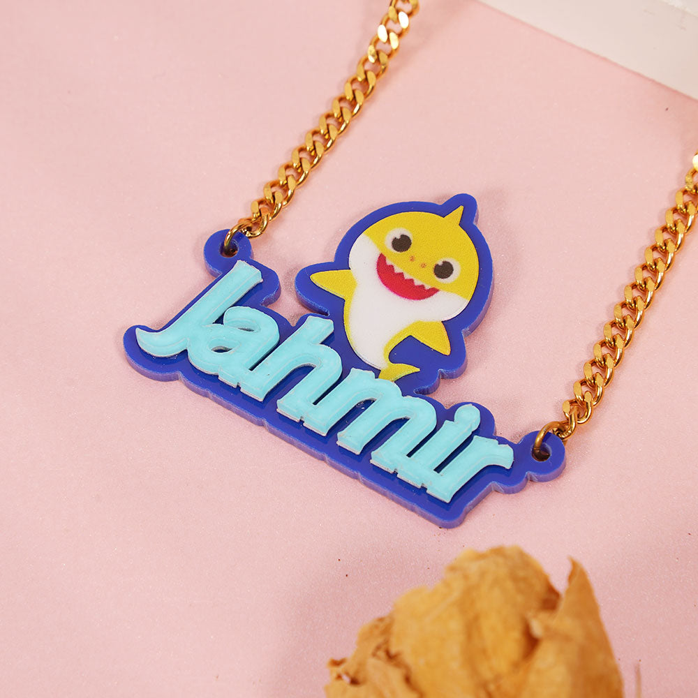 Blue Acrylic Cute Shark Nameplate Personalized Custom Name Necklace-silviax