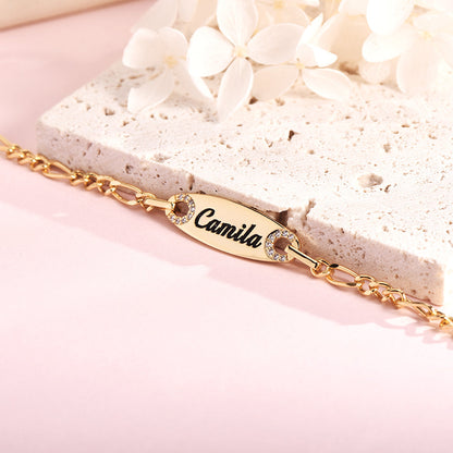 Gold Plated Personalized Engraved Name Zircon Bar Anklet-silviax