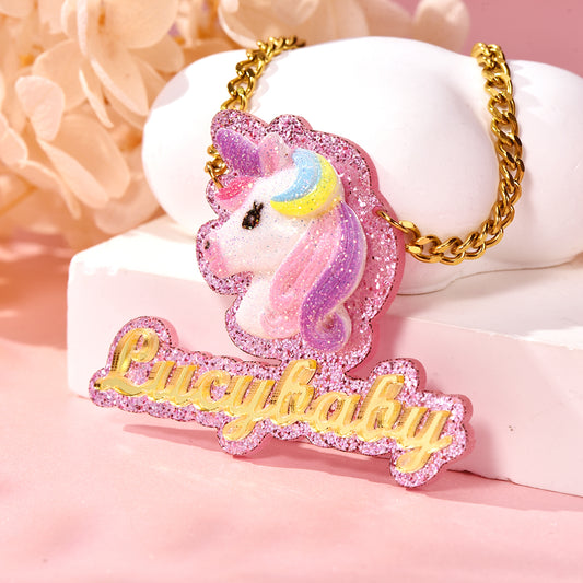 Colorful Acrylic Unicorn Personalized Custom Name Necklace-silviax