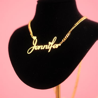 Personalized Custom Gold Plated Nameplate with Heart Jewelry Set Name Necklace and Hoop Earrings Christmas Gift