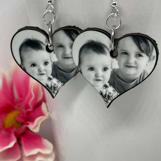 Heart Pendant White Gold Personalized Custom Photo Earrings-silviax