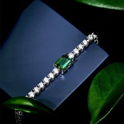 Emerald Cut Emerald Green Bracelet for Women In Sterling Silver-Maxinejewelry