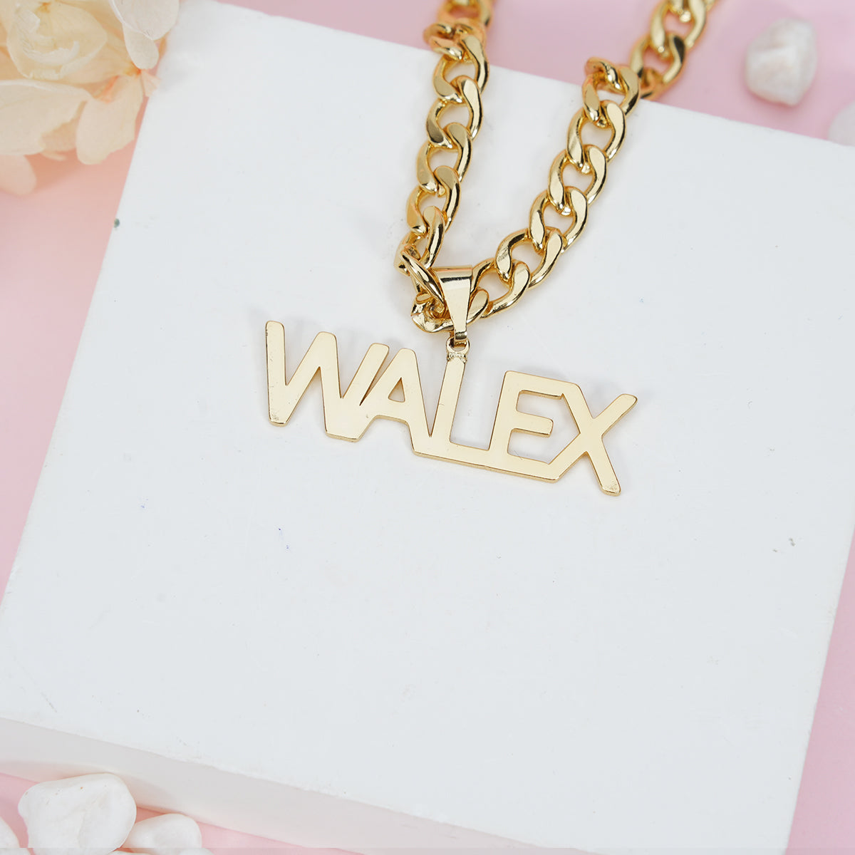 Capital Letter Nameplate Pendant Personalized Custom Name Necklace  6mm Cuban Chain