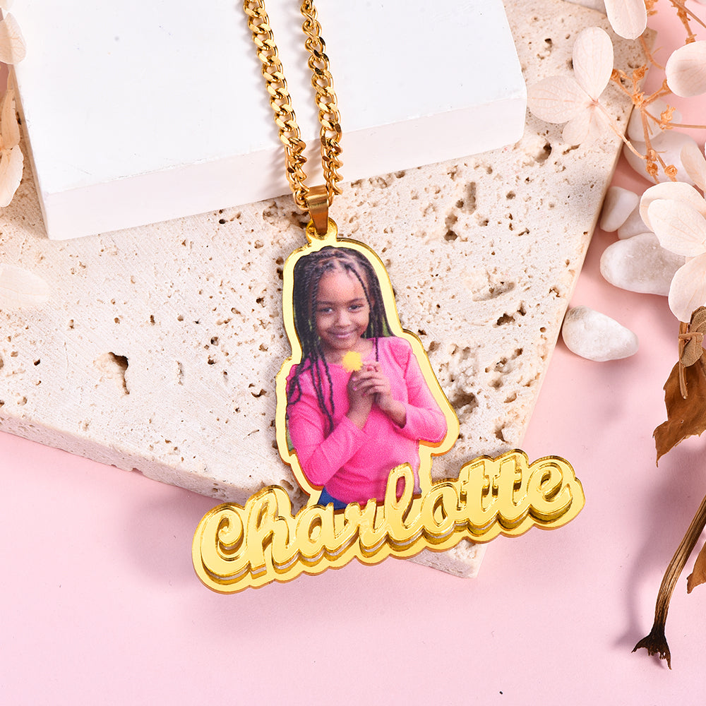 Portrait Photo with Name Personalized Acrylic Name Necklace