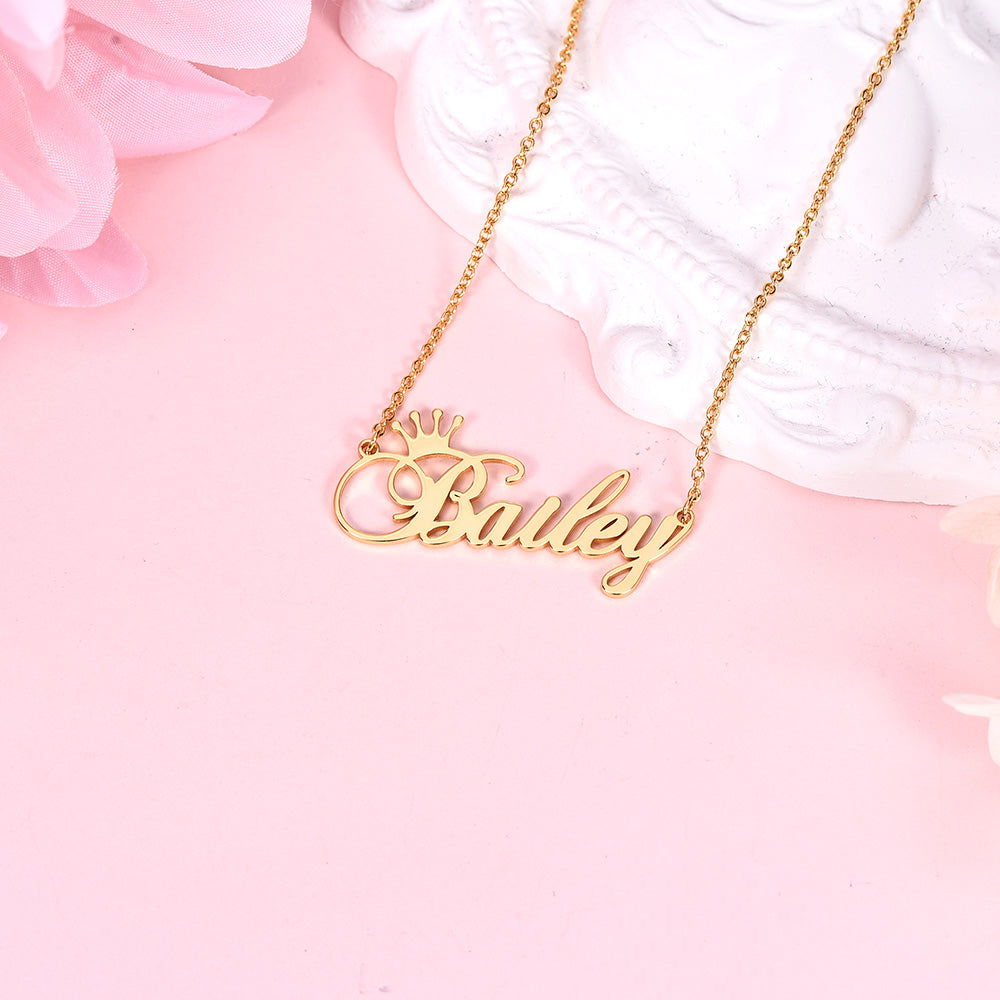 Crown Engraved Personalized Custom Gold Plated Name Necklace-silviax