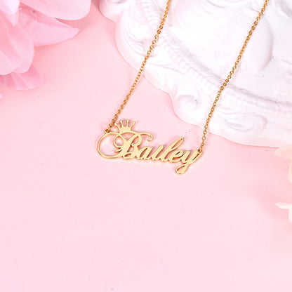 Crown Engraved Personalized Custom Gold Plated Name Necklace-silviax