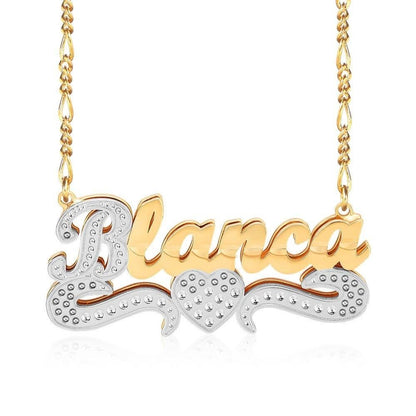 Double Layer Two Tone Nameplate Heart Personalized Custom Gold Plated Name Necklace-silviax