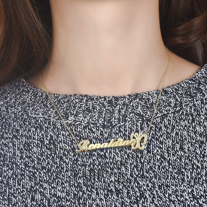 Double Layer with Butterfly Personalized Custom 3D Name Necklace Gold Plated Jewelry-silviax