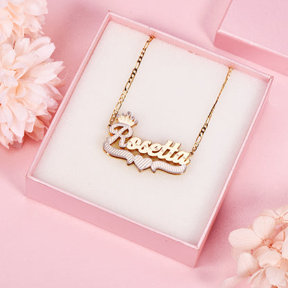 Double Layer Two Tone with Crown Heart Personalized Custom Gold Plated Name Necklace-silviax