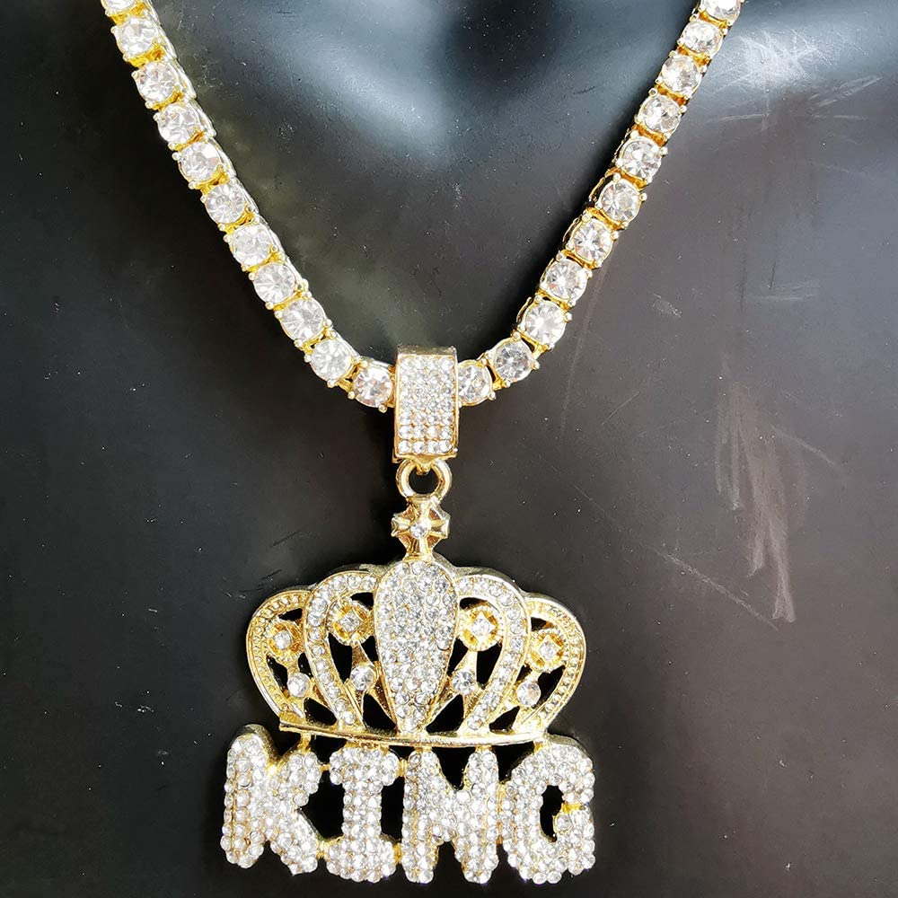 Crown King Pendant Hip Hop Style Necklace Gold Plated Jewelry Gift