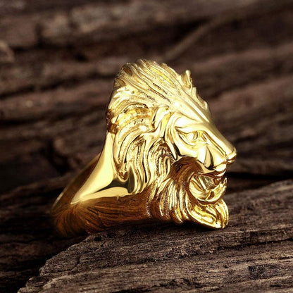 Vintage Gold Plated Lion Head Rings Heavy Metal Rock Punk Gothic Style Jewelry for Men-silviax