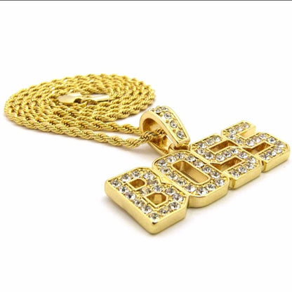 BOSS Pendant Hip Hop Gold Plated Necklace