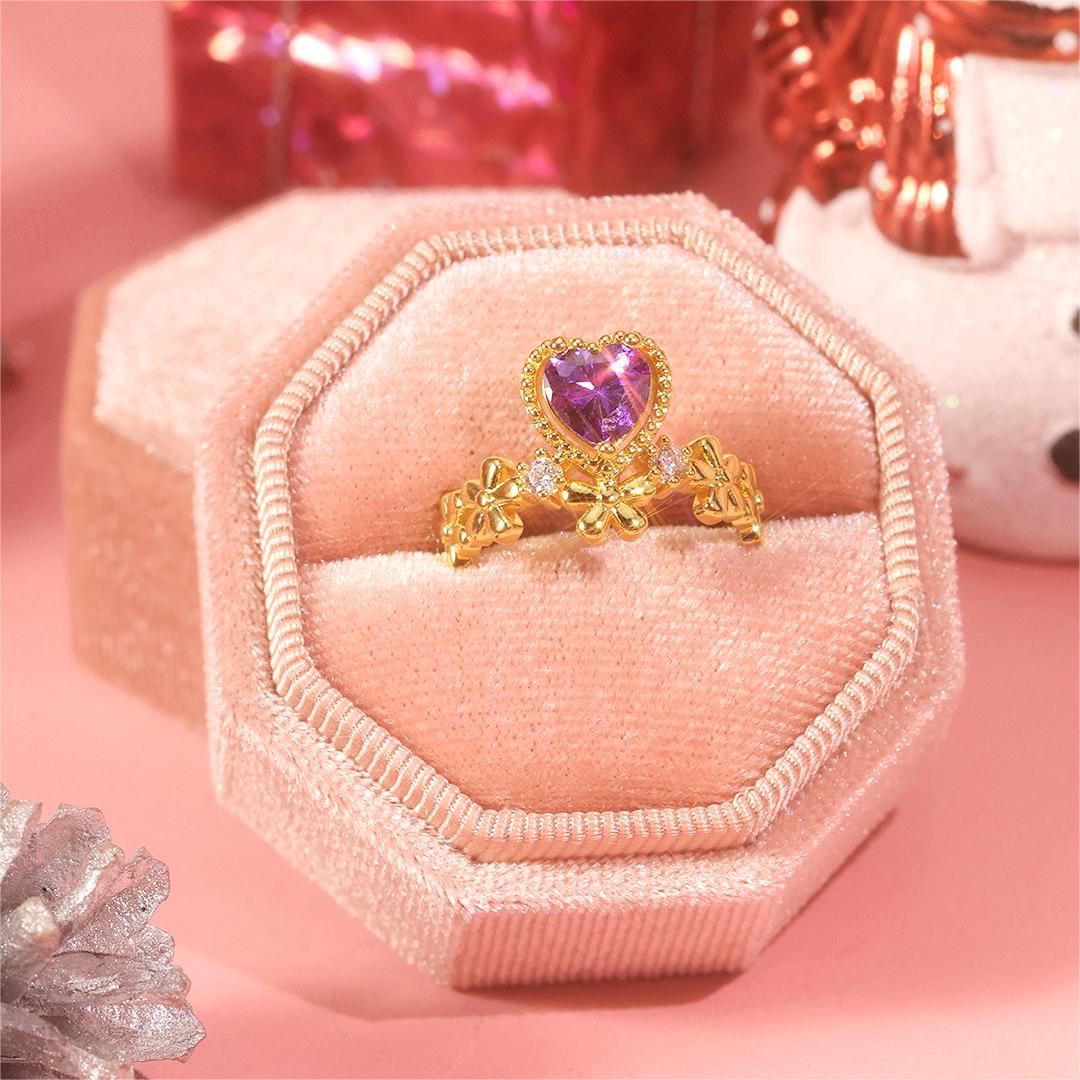 Stunning Heart Ring Personalized Birthstone Ring with Flower