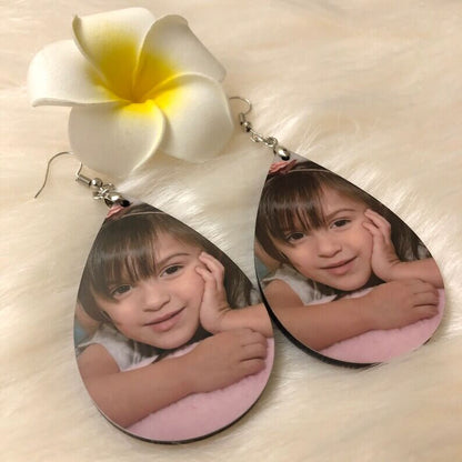 Drop Pendant White Gold Personalized Custom Photo Earrings-silviax