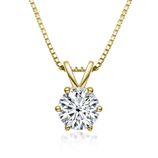 Classic Yellow Gold Round Cut Moissanite Stone Pendant Necklace In Sterling Silver-Maxinejewelry