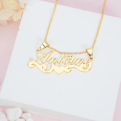 Crown Heart Personalized Jewelry Set 2pcs Name Necklace Mini Hoop Name Earrings