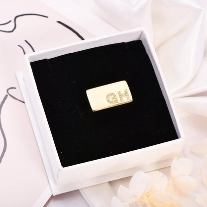 Initial Letter Inlaid Zircon Personalized Custom Gold Plated Initial Ring-silviax