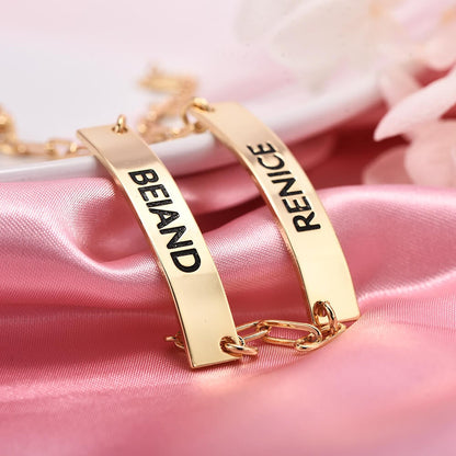 Couples Name Personalized Custom Gold Plated Engraved Bracelet-silviax