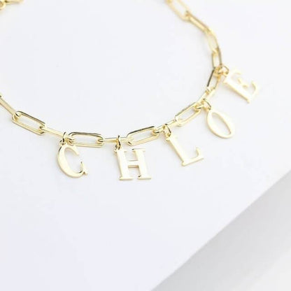 Capital Letter Pendant Paperclip Chain Personalized  Custom Gold Plated Name Bracelet-silviax