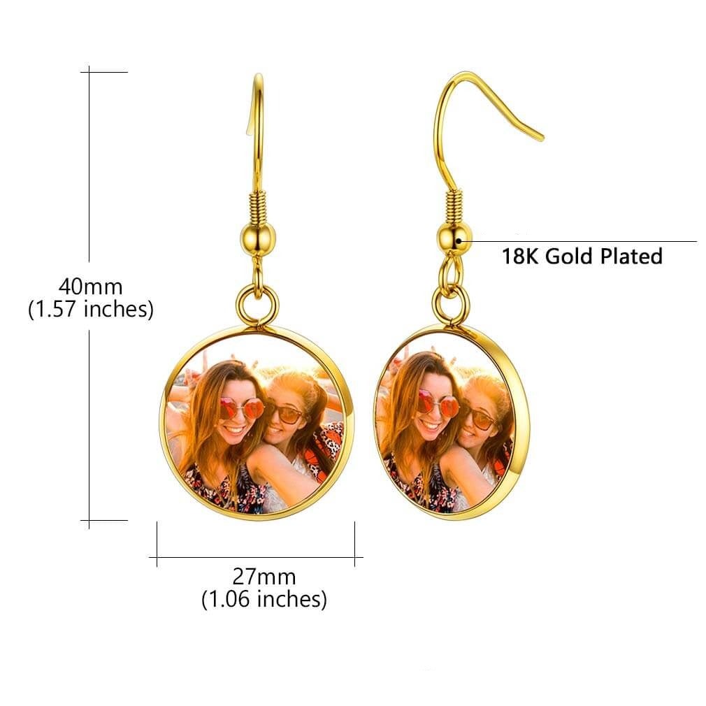 Round Personalized Custom Gold Plated Photo Earrings