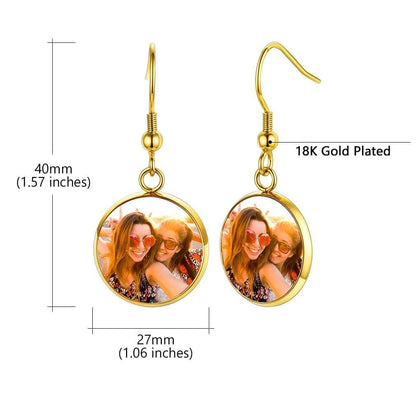 Round Personalized Custom Gold Plated Photo Earrings