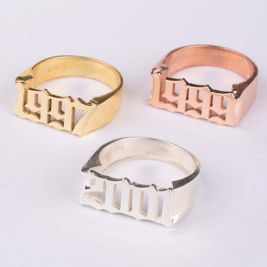 Gothic Date Personalized Gold Plated Number Ring-silviax