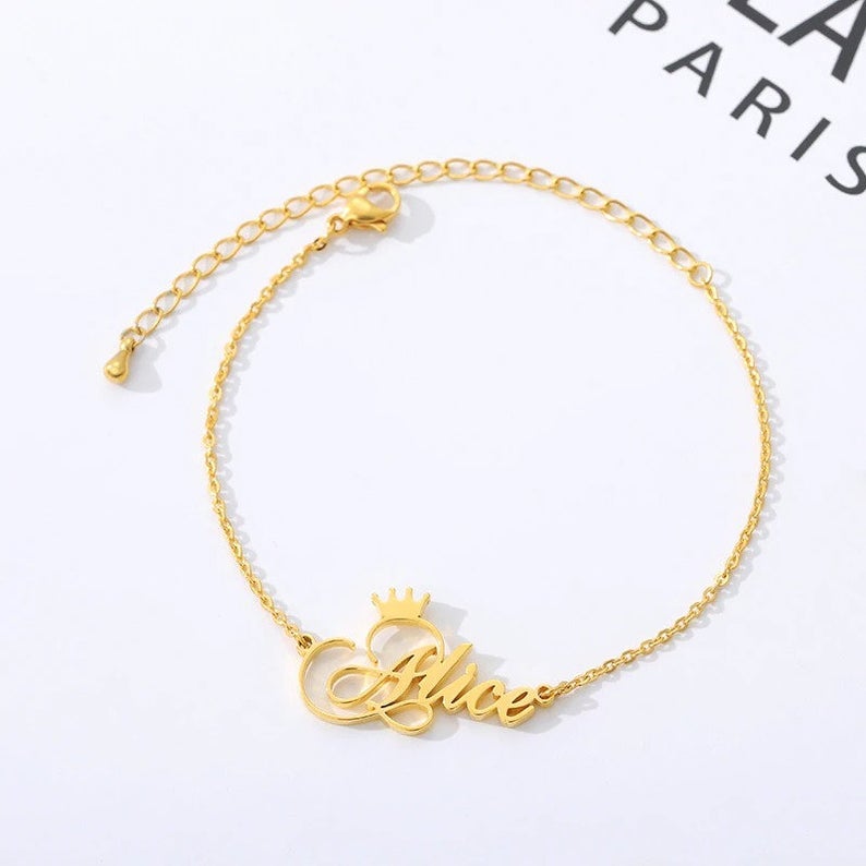 Crown Personalized Custom Gold Plated Name Anklet-silviax