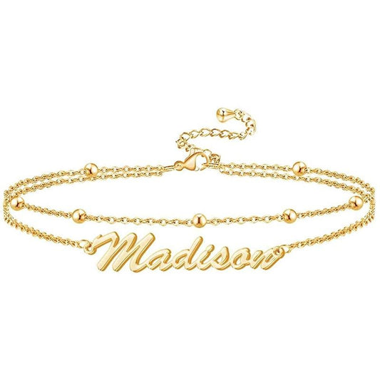 Double Layers Personalized Custom Gold Plated Name Anklet-silviax