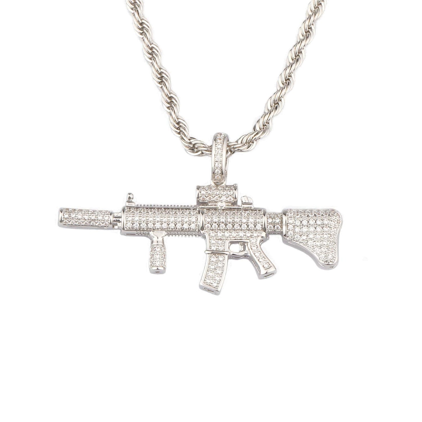 Gun Pendant Necklace Gold Plated Hip Hop Style Jewelry for Rapper-silviax