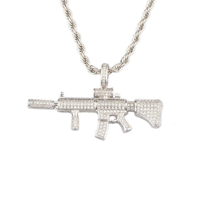 Gun Pendant Necklace Gold Plated Hip Hop Style Jewelry for Rapper-silviax