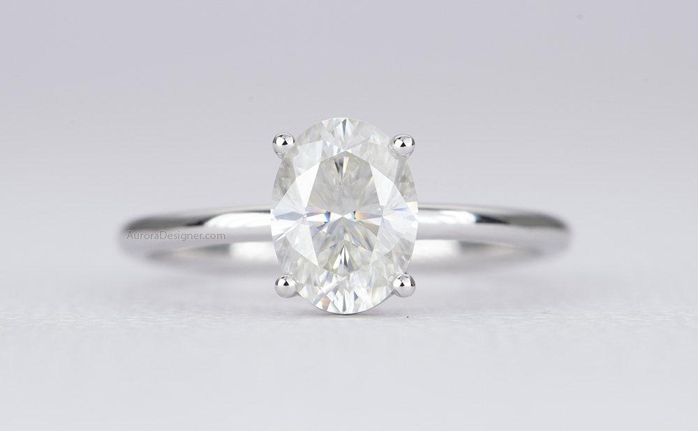 1ct Oval Moissanite Engagement Ring 14K 18K Gold Platinum PT950 8*6mm 4-Prong Solitaire AD1790