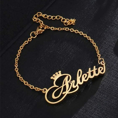 Gold Plated Personalized Name Crown Bracelet-silviax