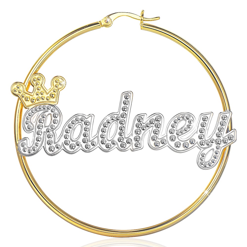 Crown Two Tone Personalized Custom Gold Plated Name Hoop Earrings