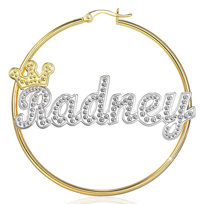 Crown Two Tone Personalized Custom Gold Plated Name Hoop Earrings