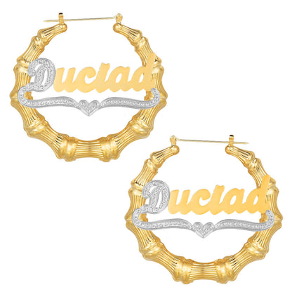 Personalized Bamboo Double Plated Two Tone Name Hoop Earrings