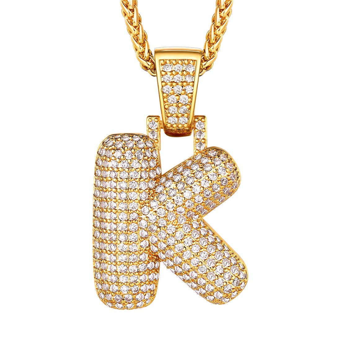 Bling Bubble Letter Necklace Crystal Hip Hop Personalized Custom Gold Plated-silviax