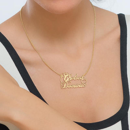 Crown 2 Name Heart Gold Plated Personalized Name Necklace-silviax