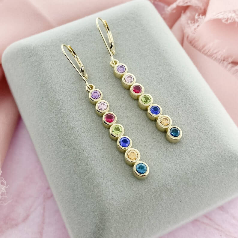 3 To 7 Birthstones Earrings Custom Gold Plated Family Earrings Gift For Mom