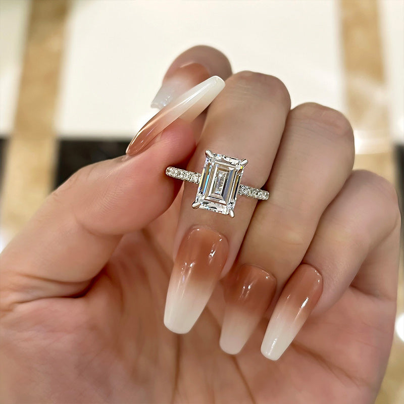 Classic Emerald Cut Women's Engagement Ring In White Gold-Maxinejewelry